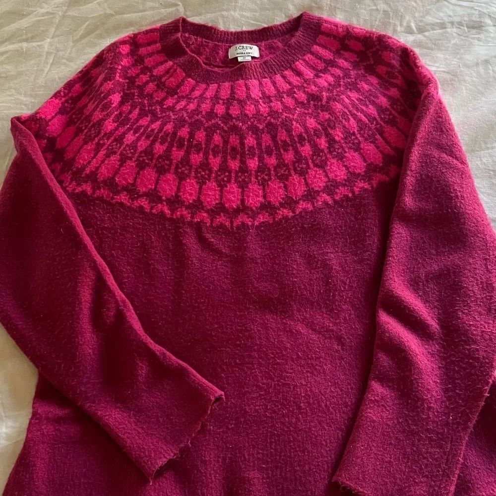 J Crew Apres Ski Cozy Pink Patterned Sweater